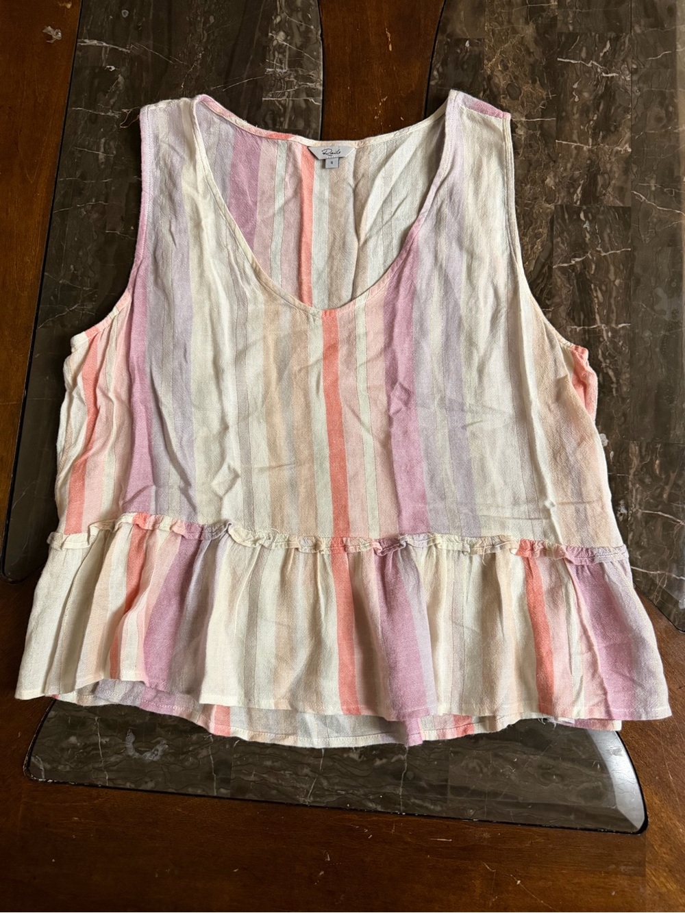 Rails Striped Ruffle Hem Tank Top - Pastel Pink, Peach, Lavender, Cream